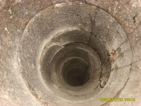 View down a clean flue after reaming